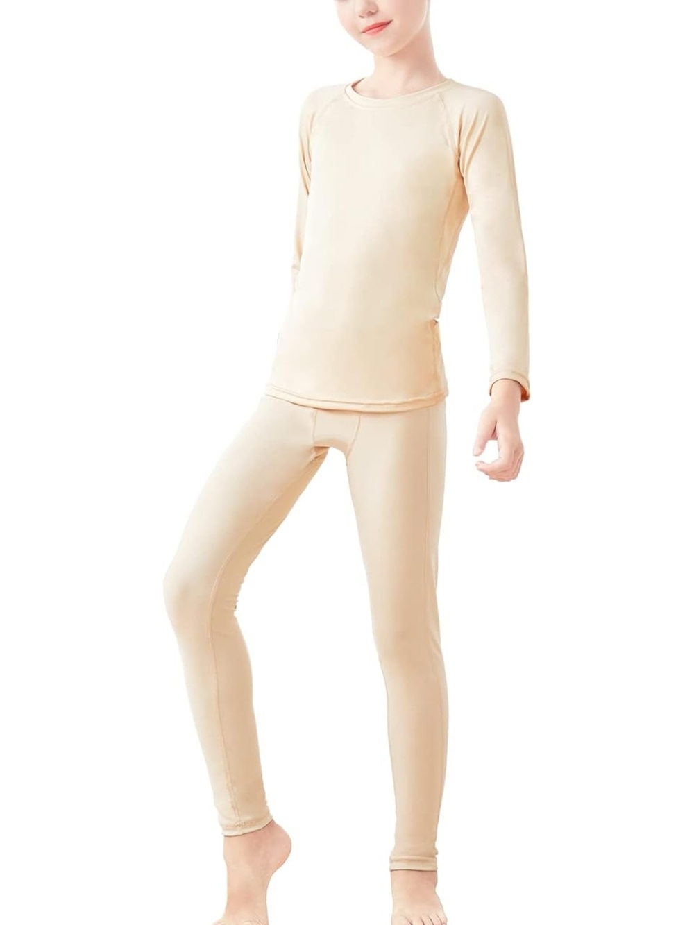 Nude Kids Girls Base Layers Set Tan Active Undergarments for Dance, Ballet,
